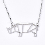 201 Stainless Steel Pendant Necklaces, with Cable Chains, Rhinoceros Shape, Stainless Steel Color, 17.7 inch(45cm), 2mm, Rhinoceros: 17x32x1mm(NJEW-T009-JN078-1-40)