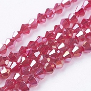 Glass Beads Strands, AB Color Plated, Faceted, Bicone, Dark Red, 4x4mm, Hole: 1mm, about 92~96pcs/strand, 13.78~14.37 inch(X-EGLA-S056-11)
