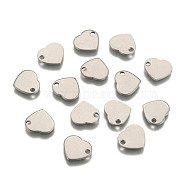 304 Stainless Steel Stamping Blank Tag Flat Heart Charms Pendants, Stainless Steel Color, 11x10x1mm, Hole: 1mm(STAS-Q171-01)