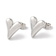 Non-Tarnish Heart Ion Plating(IP) 304 Stainless Steel Stud Earrings for Women, Stainless Steel Color, 13x11mm(EJEW-L287-039P)