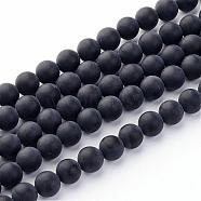 Grade A Natural Black Agate Beads Strands, Dyed, Frosted, Round, 6mm, Hole: 1mm, about 65pcs/strand, 15.5 inch(G447-3)