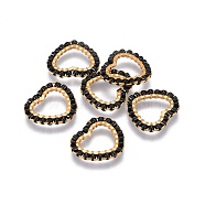MIYUKI & TOHO Handmade Japanese Seed Beads, with 304 Stainless Steel Link Rings, Loom Pattern, Heart, Golden, Black, 13.5~14x15x1.8~2mm(SEED-A028C-S-02G)