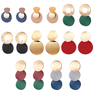 8 Pairs 8 Style Alloy Twist Flat Round & Donut Dangle Stud Earrings for Women, Mixed Color, 23.5~48mm, Pin: 0.7~1mm, 1 Pair/style(EJEW-AN0001-74)