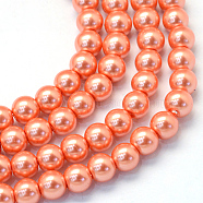 Baking Painted Glass Pearl Bead Strands, Pearlized, Round, Coral, 3~4mm, Hole: 0.5mm, about 195pcs/strand, 23.6 inch(HY-Q003-3mm-77)