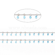 Brass Handmade Beaded Chain, Curb Chains, with Enamel, Long-Lasting Plated, Unwelded, with Spool, Sky Blue, 2x1.5x0.8mm, Charm: 6x2x2mm, about 32.8 Feet(10m)/roll(CHC-G011-07P-09)