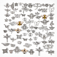2 Sets 2 Style Tibetan Style Alloy Pendants, Butterfly & Dragonfly & Bees, Antique Silver, 9.5~31.5x11~28.5x1~3mm, Hole: 1.2~2mm, 1 set/style(FIND-HY0002-87)