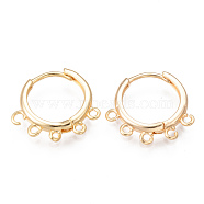 Brass Huggie Hoop Earring Findings, Nickel Free, with 5 Loops, Ring, Real 18K Gold Plated, 18x20x3mm, Hole: 1mm, Pin: 0.8mm(KK-R116-040-NF)