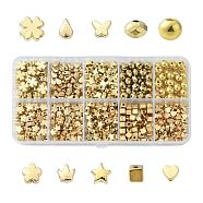 530Pcs 10 Styles CCB Plastic Beads, Star/Teardrop/Crown/Flower/Cube/Star/Butterfly, Golden, 4~8x4~8x2~4.5mm, Hole: 1.2mm(CCB-CJ0001-06)