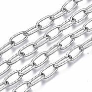 304 Stainless Steel Cable Chains, with Spool, Unwelded, Nickel Free, Oval, Stainless Steel Color, 12.5x6.3x1.4mm, about 82 Feet(25m)/roll(CHS-T003-21P-NF)