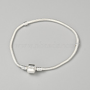 Brass European Bracelet Markings, with Brass Clasps, Clasps with Logo, Silver Color Plated, 200x10x3mm(X-PPJ016Y-20-S)
