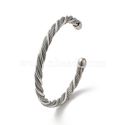 304 Stainless Steel Twist Rope Cuff Bangles, Stainless Steel Color, Inner Diameter: 2-3/8x2 inch(5.9x5.2cm)(BJEW-P310-06P)