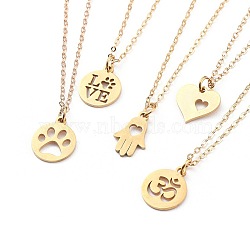 304 Stainless Steel Pendant Necklaces, with Brass Cable Chain and Lobster Claw Clasps, Mixed Shapes, Golden, 17.52 inch(44.5cm)(NJEW-JN02540)