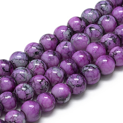 Baking Painted Glass Beads Strands, Swirl Glass Beads, Round, Violet, 8~8.5mm, Hole: 1.5mm, about 105pcs/strand, 31.8 inch(80.7cm)(X-DGLA-S115-8mm-S32)