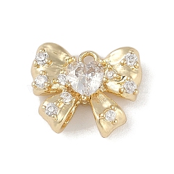 Brass Micro Pave Clear Cubic Zirconia Charms, Bowknot, Golden, 10x12x4mm, Hole: 1mm(KK-Z065-04G)