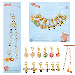 Knitting Row Counter Chains & Locking Stitch Markers Kits, with Daisy & Bee & Honeycomb Alloy Enamel Pendant and Acrylic Beads, Mixed Color, 2.3~29cm, 13pcs/set(HJEW-AB00524)