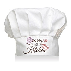 Custom Cotton Chef Hat, White Hat with Black Word Queen of The Kitchen, Food, 300x230mm(AJEW-WH0243-002)