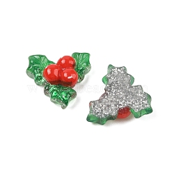 Christmas Series Cute Transparent Resin Decoden Cabochons, with Glitter Powder, Holly Leaves, 20.5x21x7mm(RESI-S03-03H)