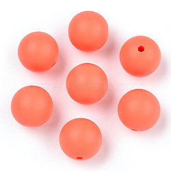 Food Grade Eco-Friendly Silicone Beads, Round, Light Coral, 14~15mm, Hole: 2mm(SIL-R008C-61)