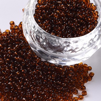 Glass Seed Beads, Transparent, Round, Brown, 12/0, 2mm, Hole: 1mm, about 6666pcs/100g