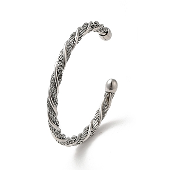304 Stainless Steel Twist Rope Cuff Bangles, Stainless Steel Color, Inner Diameter: 2-3/8x2 inch(5.9x5.2cm)