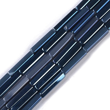 Electroplate Glass Beads Strands, Rectangle, Prussian Blue, 19.5~20x3.5~4x3.5~4mm, Hole: 1mm, about 38pcs/strand, 29.13''(74cm)