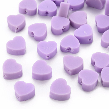Handmade Polymer Clay Beads, Heart, Medium Purple, 8~9x9~10x3~5mm, Hole: 1.2mm