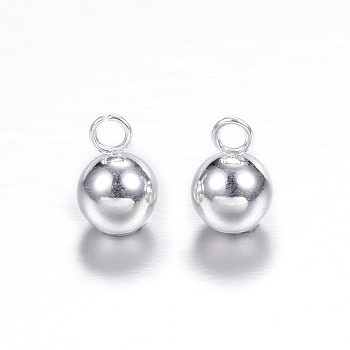 304 Stainless Steel Sphere Charms, Round Ball, Silver Color Plated, 9x6mm, Hole: 2mm