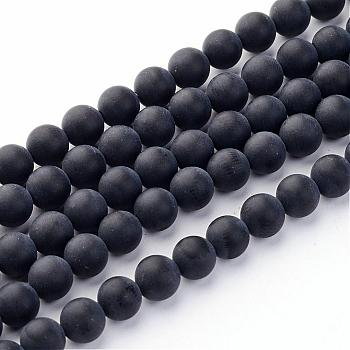 Grade A Natural Black Agate Beads Strands, Dyed, Frosted, Round, 6mm, Hole: 1mm, about 65pcs/strand, 15.5 inch