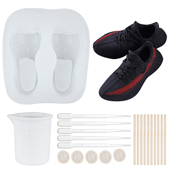 Olycraft DIY Shoes Shape Silicone Molds Kits, Include 2ml Disposable Plastic Dropper & Latex Finger Cots & Wooden Craft Sticks & 100ml Measuring Cup, White, 68.5x61x33.5mm