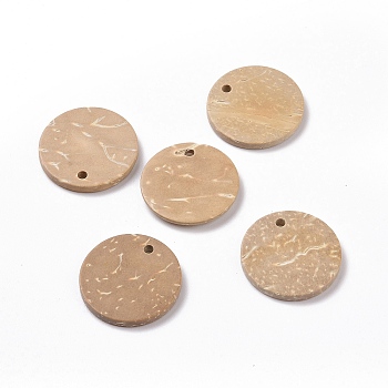 Wood Jewelry Findings Flat Round Coconut Pendants, Wheat, 20~22x2~3mm, Hole: 2mm
