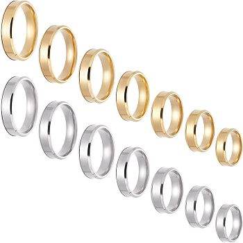 DICOSMETIC 14Pcs 14 Style 201 Stainless Steel Plain Band Ring for Men Women, Golden & Stainless Steel Color, Inner Diameter: US Size 5 3/4~13(16.3~22.2mm), 1Pc/style