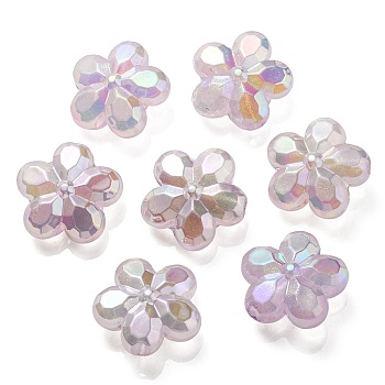 UV Plating Luminous Transparent Acrylic Beads, Glow in The Dark, Flower, Lavender, 26x27.5x12.5mm, Hole: 4.5mm