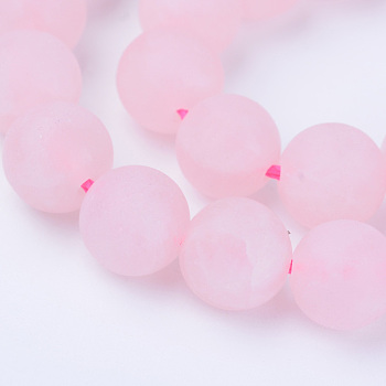 Natural Rose Quartz Beads Strands, Round, Frosted, 8~8.5mm, Hole: 1mm, about 47pcs/strand, 15.5 inch