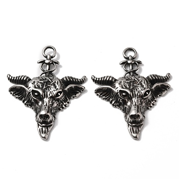 304 Stainless Steel Big Pendants, Baphomet, Antique Silver, 54.5x42.5x7mm, Hole: 5mm