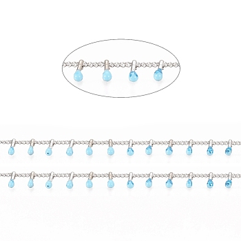 Brass Handmade Beaded Chain, Curb Chains, with Enamel, Long-Lasting Plated, Unwelded, with Spool, Sky Blue, 2x1.5x0.8mm, Charm: 6x2x2mm, about 32.8 Feet(10m)/roll