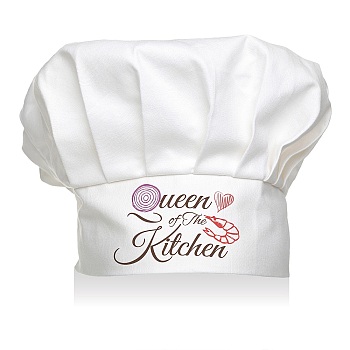 Custom Cotton Chef Hat, White Hat with Black Word Queen of The Kitchen, Food, 300x230mm