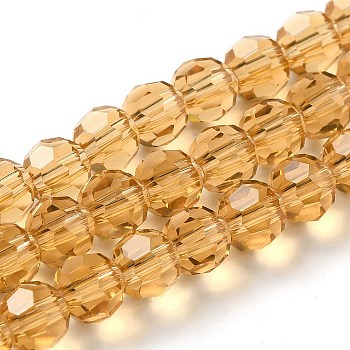 Transparent Glass Beads, Faceted(32 Facets), Round, Sandy Brown, 6mm, Hole: 1mm, about 98pcs/strand, 20.47 inch(52cm)