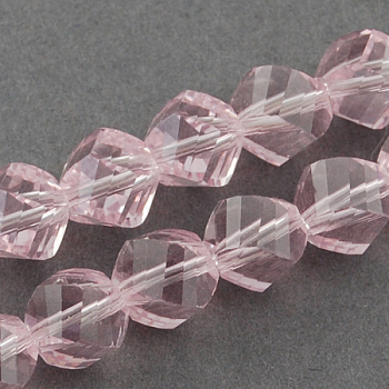 Glass Bead Strands, Faceted, Twist, Pearl Pink, 8x7~8x8mm, Hole: 1mm