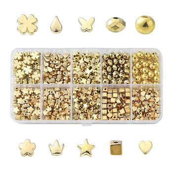 530Pcs 10 Styles CCB Plastic Beads, Star/Teardrop/Crown/Flower/Cube/Star/Butterfly, Golden, 4~8x4~8x2~4.5mm, Hole: 1.2mm