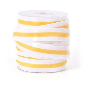 Polyester Ribbon, Single Face Velvet Ribbon, Binary Colour, Striped Pattern, Yellow, 1 inch(26mm), about 25yards/roll(22.86m/roll)