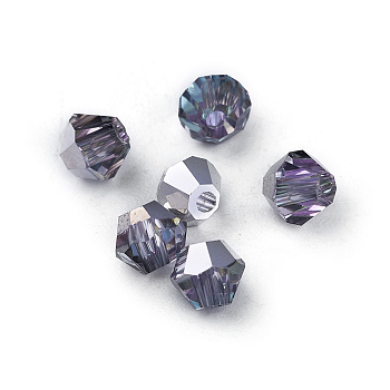 K9 Glass Rhinestone Beads, Faceted, Bicone, Vitrail Light, 4x4mm, Hole: 1mm