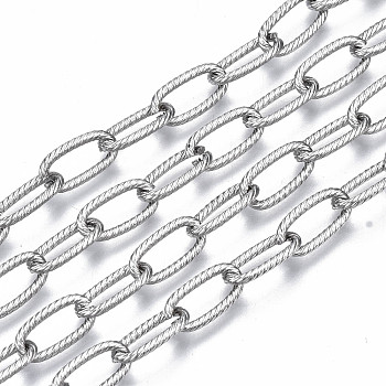304 Stainless Steel Cable Chains, with Spool, Unwelded, Nickel Free, Oval, Stainless Steel Color, 12.5x6.3x1.4mm, about 82 Feet(25m)/roll