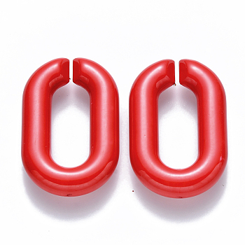 Opaque Acrylic Linking Rings, Quick Link Connectors, for Cable Chains Making, Oval, Red, 31x19.5x5.5mm, Inner Diameter: 19.5x7.5mm