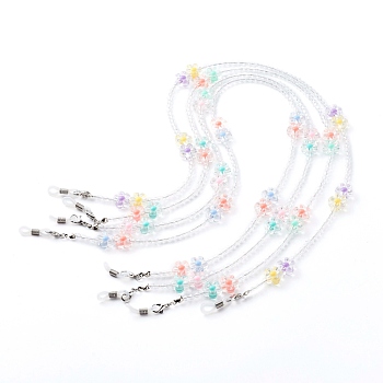 Acrylic Eyeglasses Chains, Neck Strap for Eyeglasses, with Alloy Lobster Claw Clasps and Rubber Loop Ends, Flower, Platinum, Mixed Color, 23.43 inch(59.5cm)