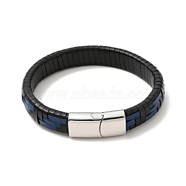 Leather Braided Rectangle Cord Bracelet with 304 Stainless Steel Magnetic Clasps for Men Women(BJEW-C021-04)-2
