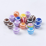 Mixed Color Round Striped Resin Chunky Beads, Lined, about 8mm in diameter, hole: 2 mm(X-RB017Y)