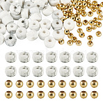 50Pcs Natural Howlite Beads, Faceted, Rondelle, with 50Pcs Golden Tone Brass Solid Round Beads, 4x2mm, Hole: 1mm(G-TAD0001-09)