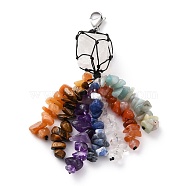 Natural Flower Amazonite & Red Agate & Tiger Eye & Red Aventurine & Sodalite & Quartz Crystal & Amethyst Big Pendants, with Stainless Steel Lobster Claw Clasps, Nuggets, 110mm(PALLOY-JF00587)