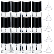 Transparent Glass Nail Polish Empty Bottle, with Brush and Plastic Funnel Hopper, Clear, Bottle: 61x27.5mm, Capacity: 10ml, 12pcs/box(MRMJ-BC0002-52)