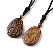 Adjustable Natural Tiger Eye Teardrop with Spiral Pendant Necklace with Nylon Cord for Women, 35.43 inch(90cm)(NJEW-L171-04A)